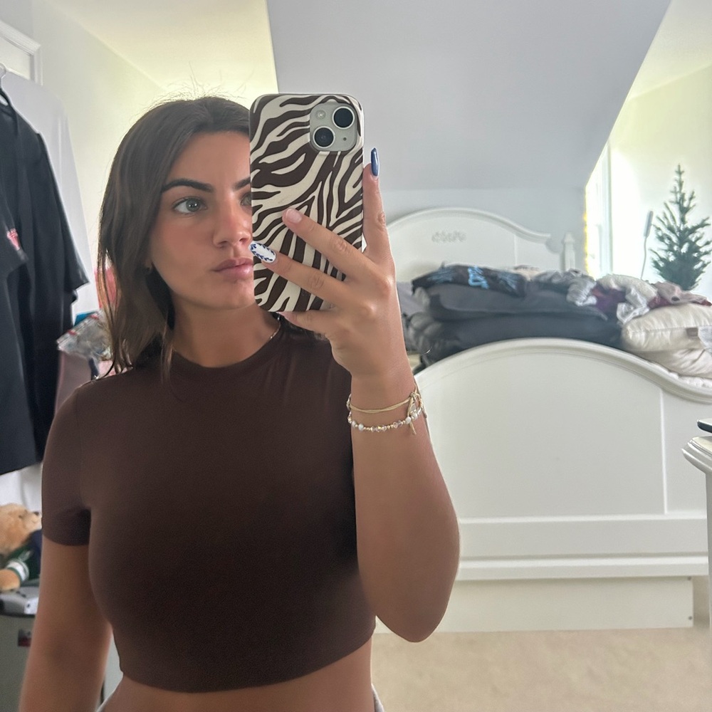 PINK Victoria's Secret BASE STRETCH CROP BABY TEE Size XS in Brown